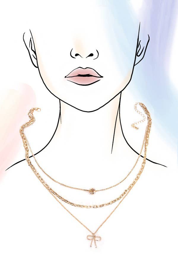 MULTI LAYER PEARL BOW NECKLACE