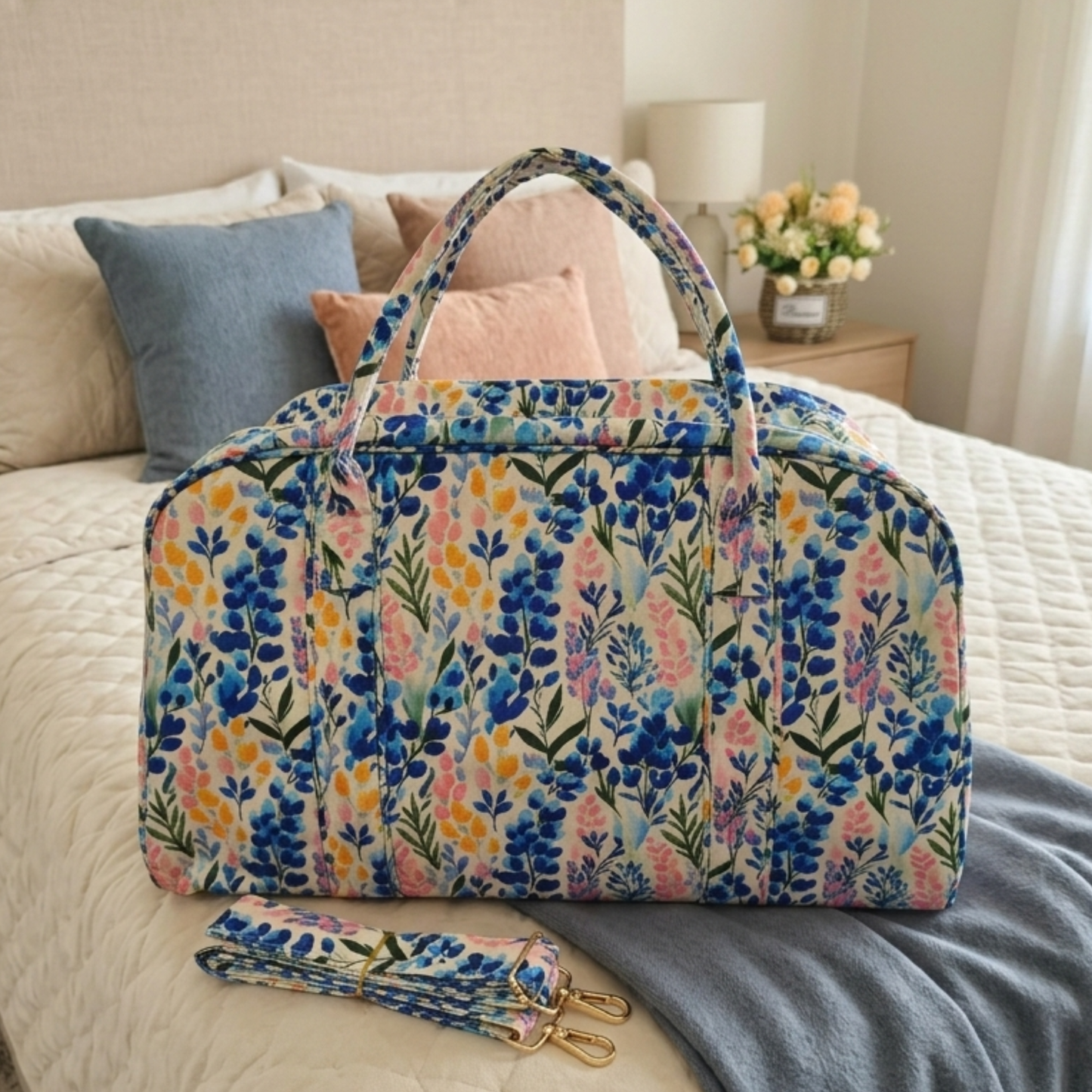 Floral Weekender Duffel Bag Bluebonnet Bloom