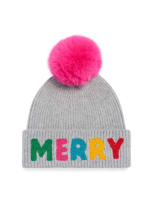 "MERRY" BEANIE,GREY