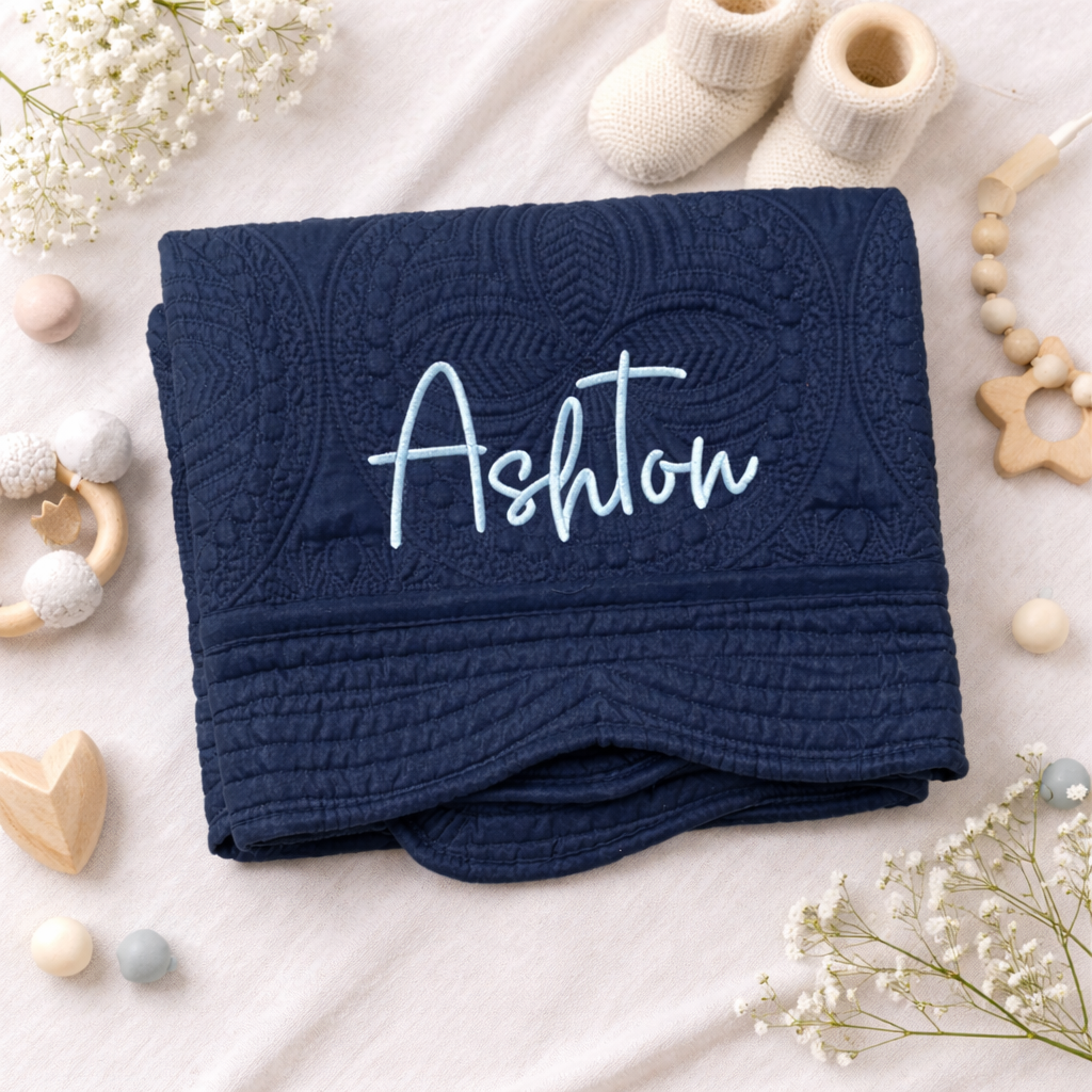 Personalized Baby Blanket Quilt with Name – Embroidered Custom Newborn Keepsake