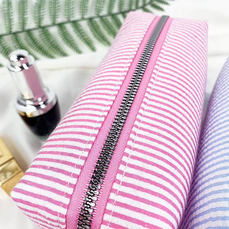 Seersucker Striped Makeup Bag Bubble Cosmetics Pouch