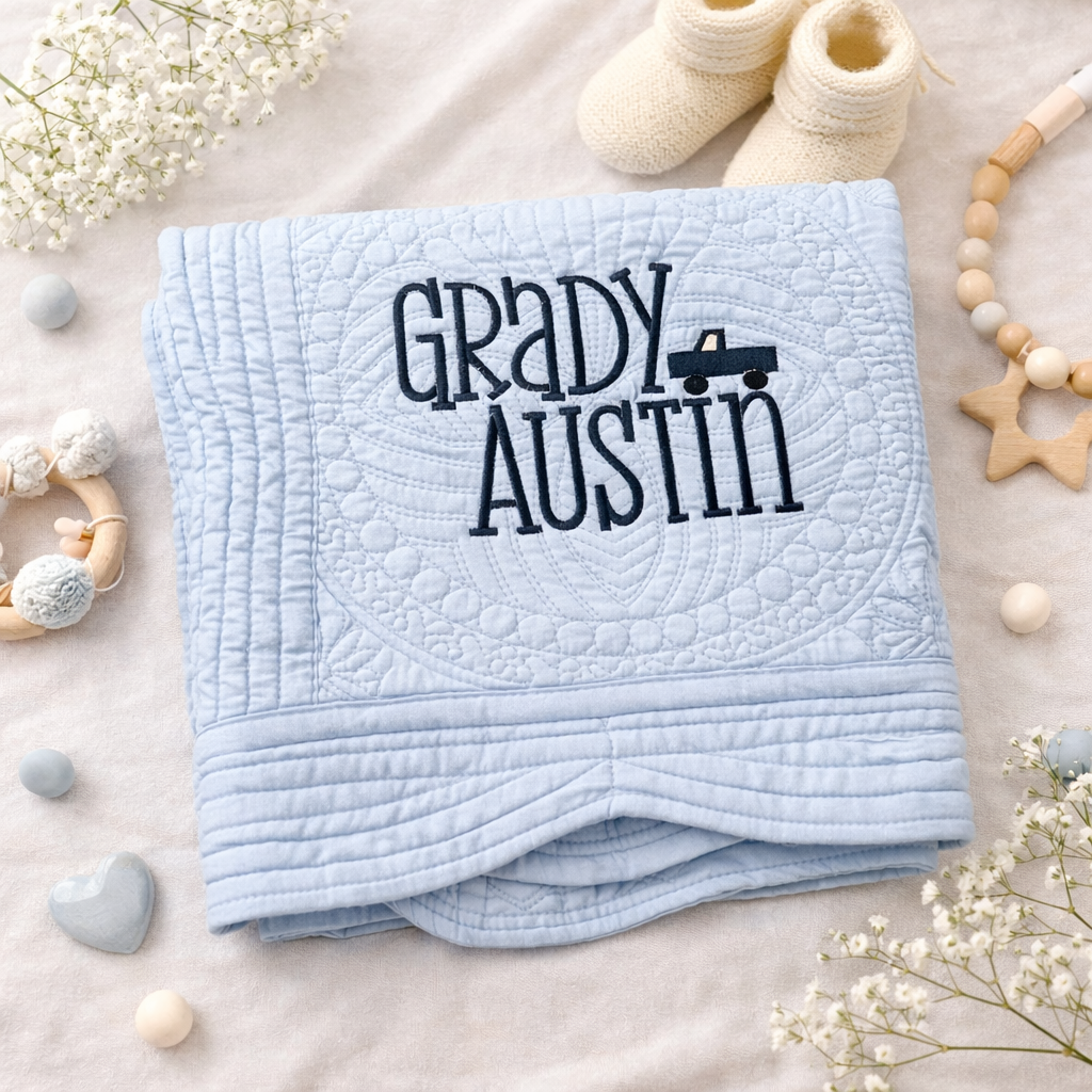 Personalized Baby Blanket Quilt with Name – Embroidered Custom Newborn Keepsake