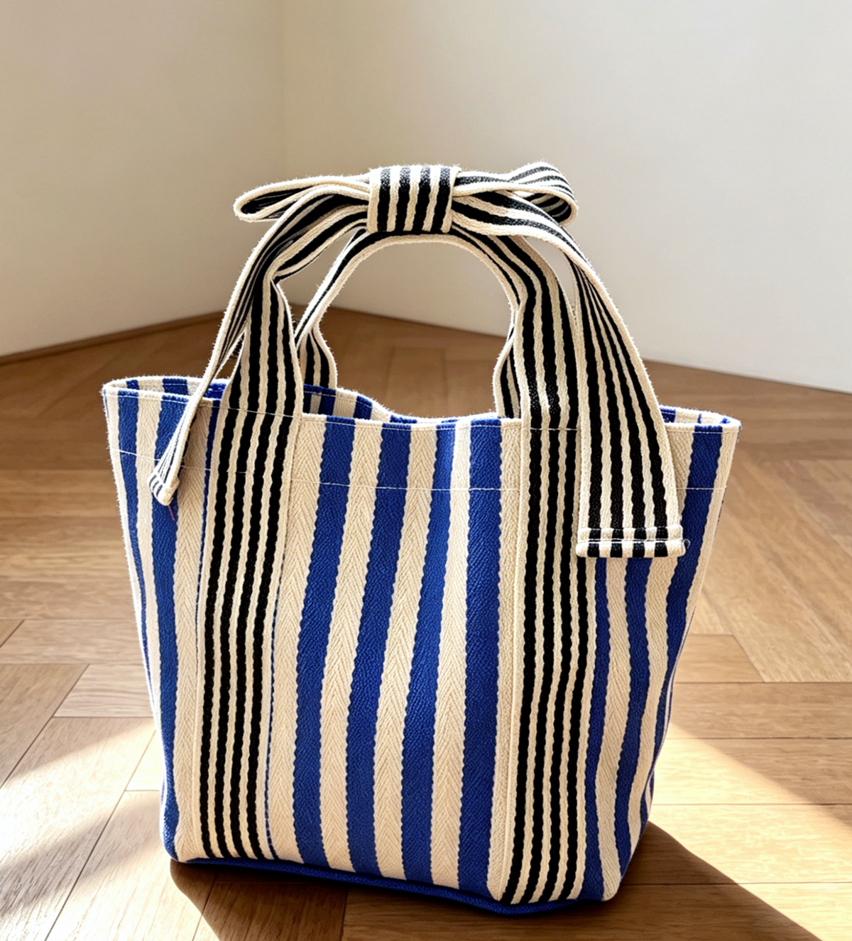 Canvas Striped Tote Bag Bow Handbag