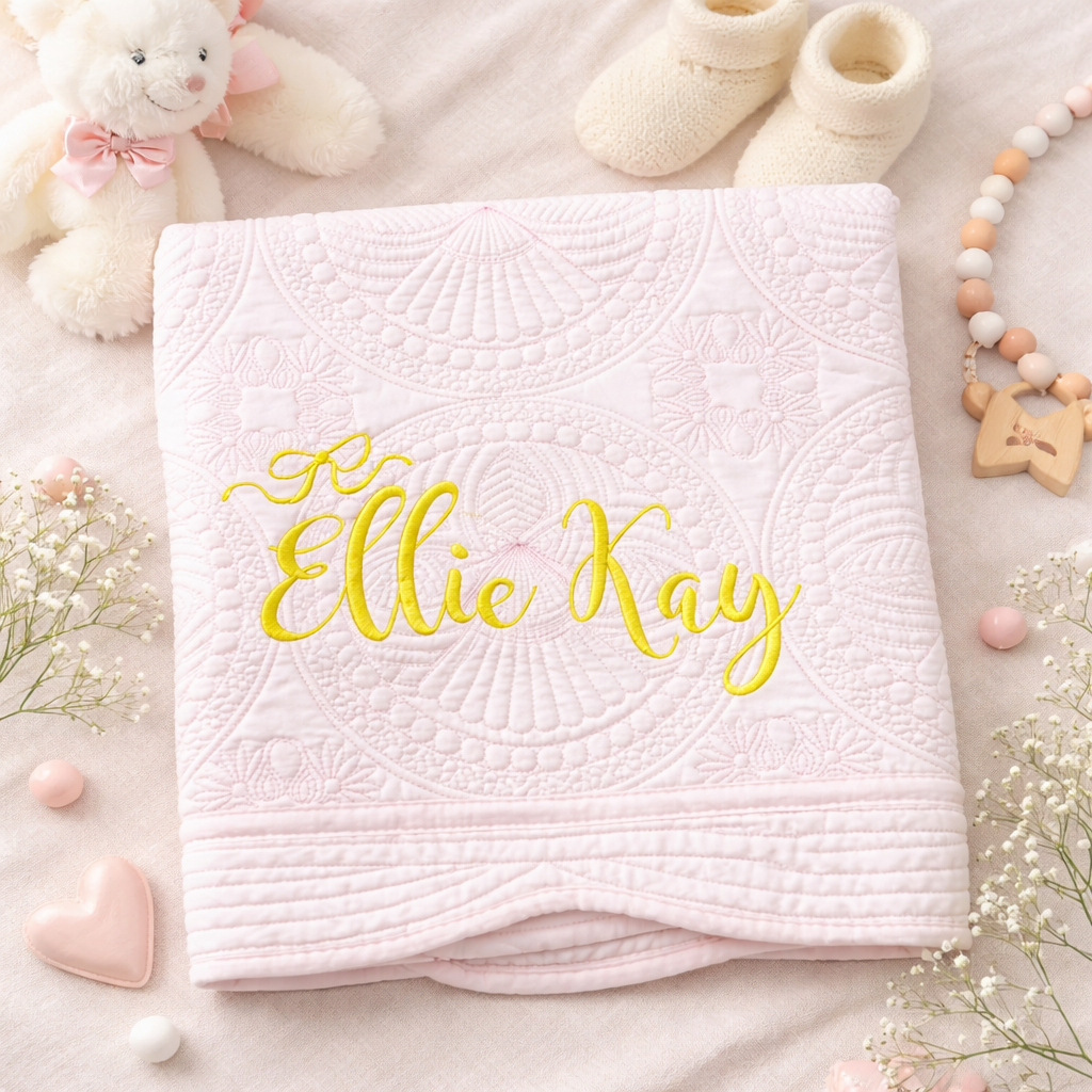 Personalized Baby Blanket Quilt with Name – Embroidered Custom Newborn Keepsake