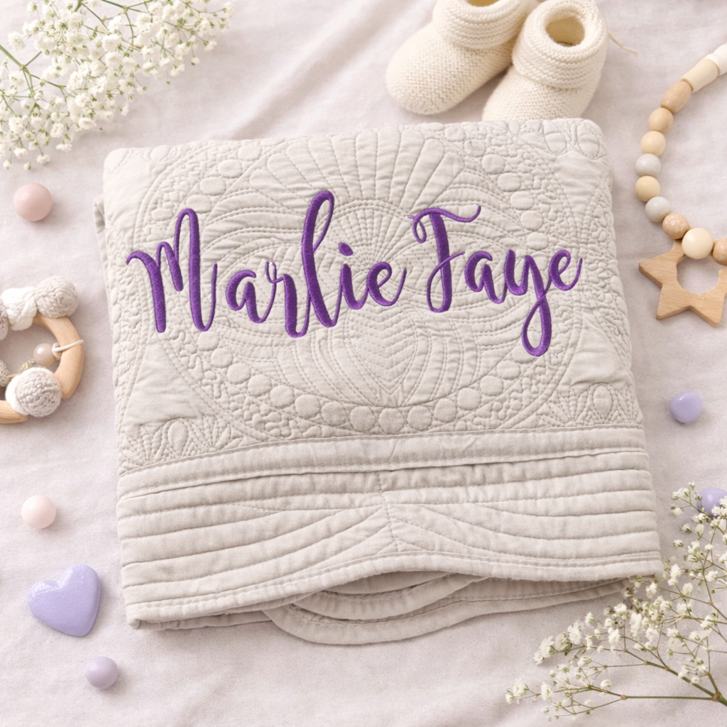 Personalized Baby Blanket Quilt with Name – Embroidered Custom Newborn Keepsake