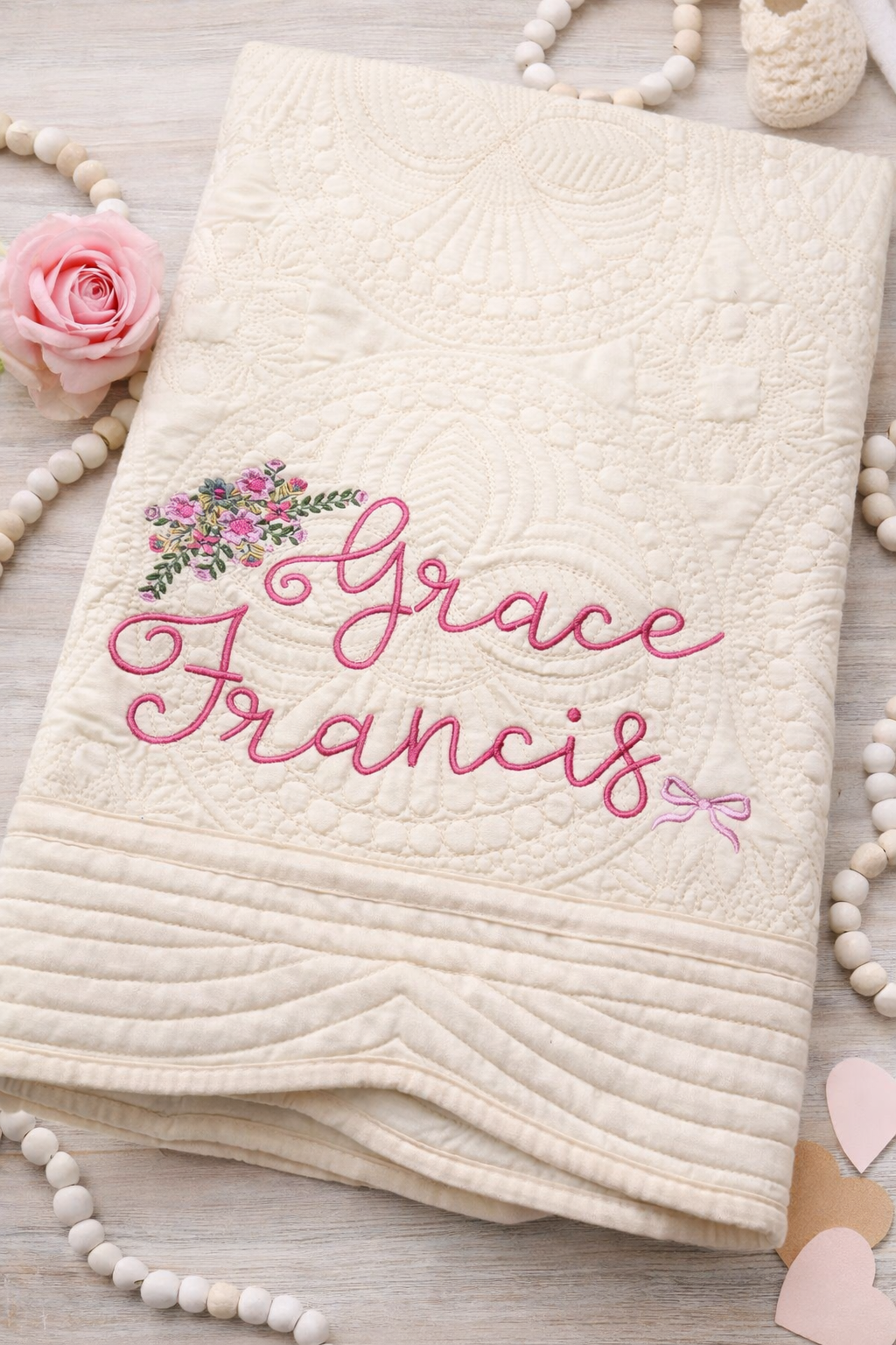 Personalized Baby Blanket Quilt with Name – Embroidered Custom Newborn Keepsake