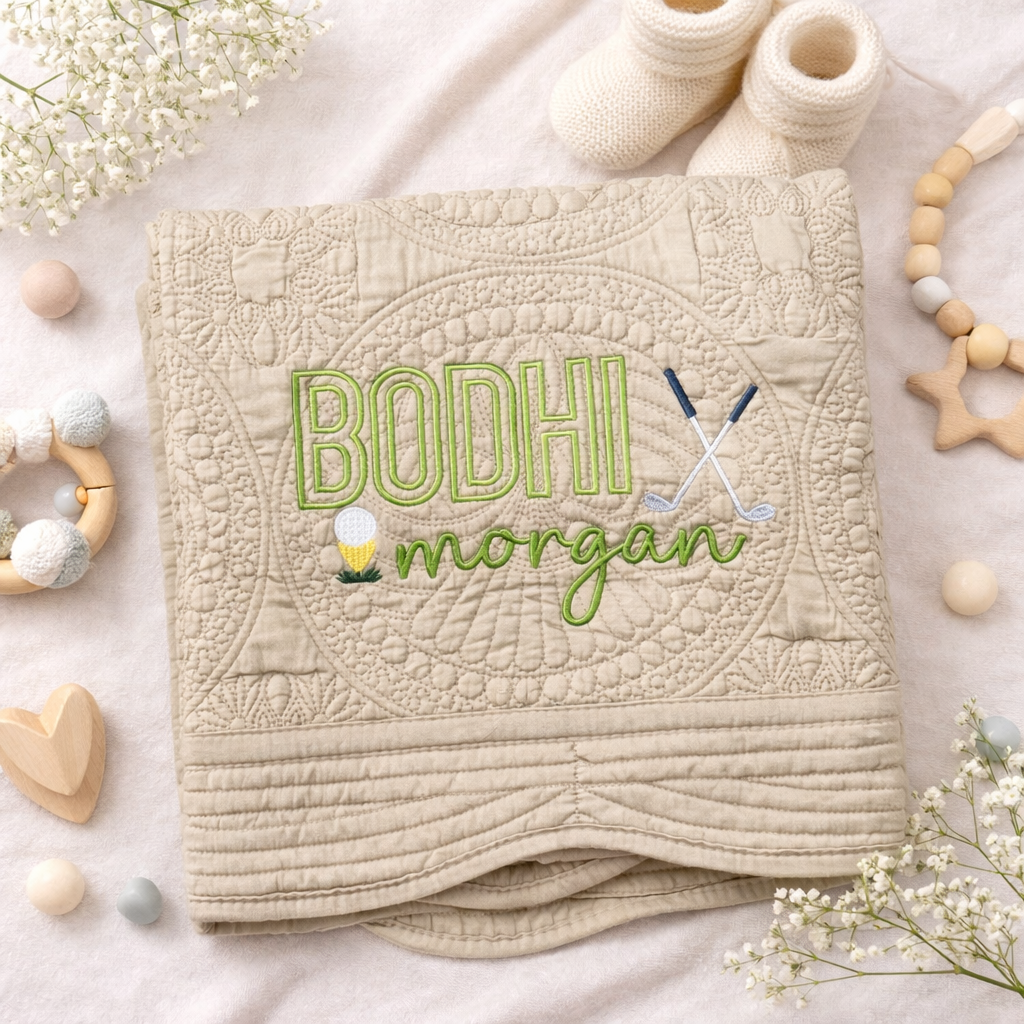 Personalized Baby Blanket Quilt with Name – Embroidered Custom Newborn Keepsake