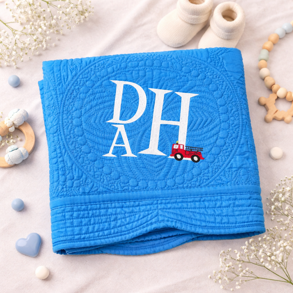 Personalized Baby Blanket Quilt with Name – Embroidered Custom Newborn Keepsake