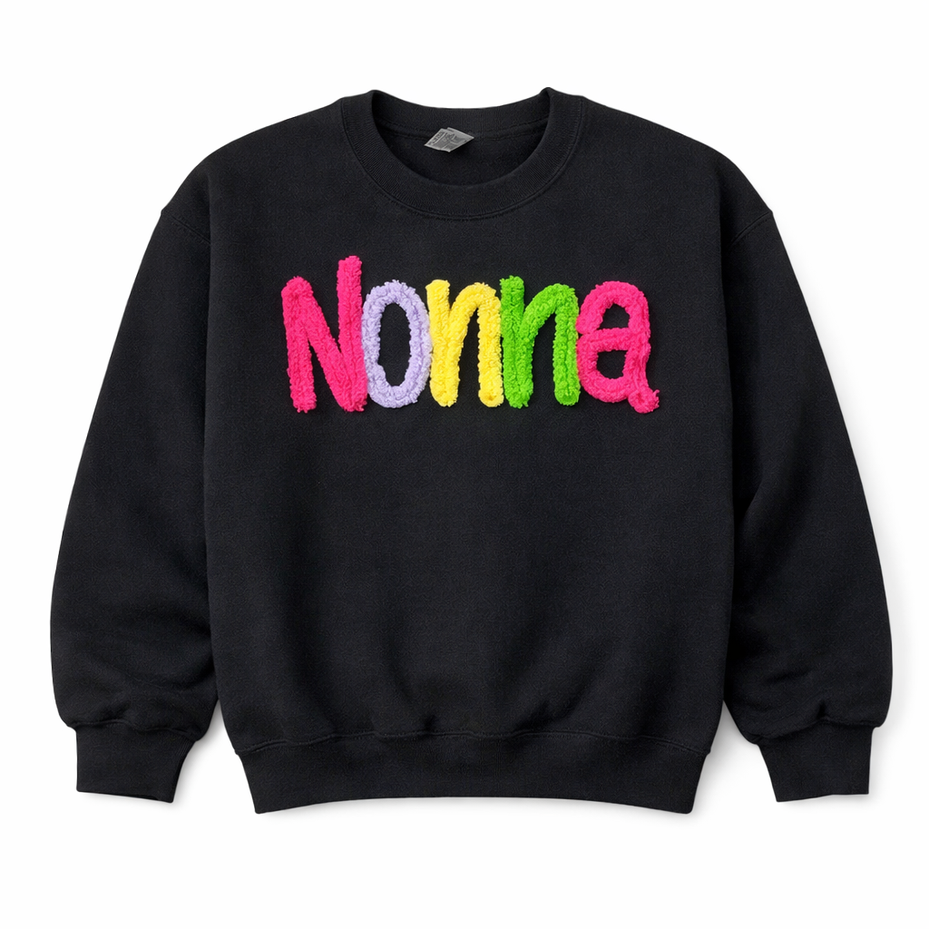 Personalized Chunky Fuzzy Name Crewneck Sweatshirt | Custom Chenille Letter Name Pullover | Cozy Embroidered Gift
