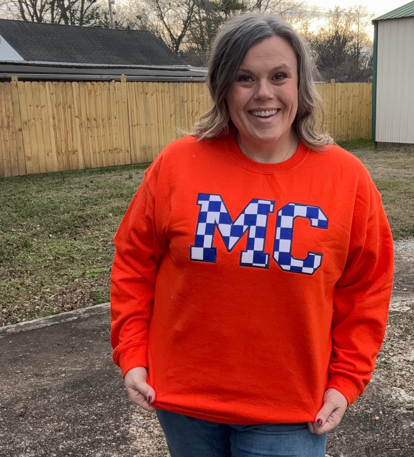 Checkered Applique Crewneck