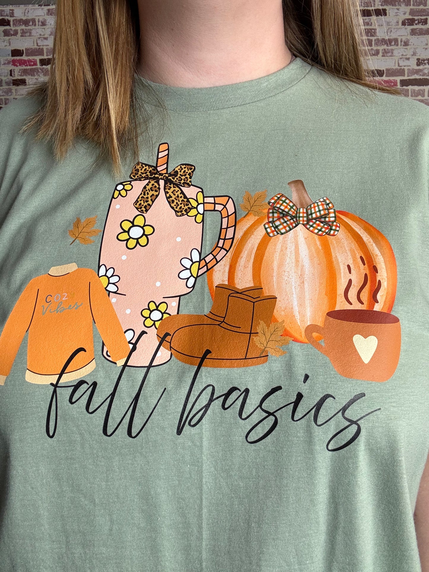 sage green fall basics tee