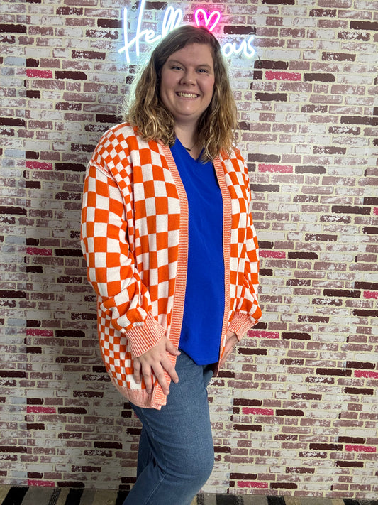 Orange Checkered Cardigan