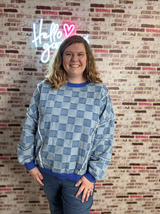 Denim Checkered Top