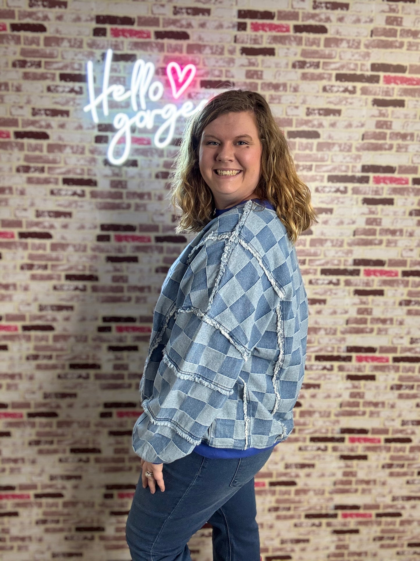 Denim Checkered Top
