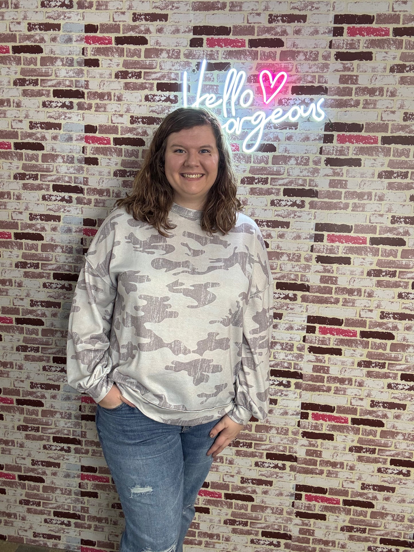 Gray Camo Long Sleeve Top