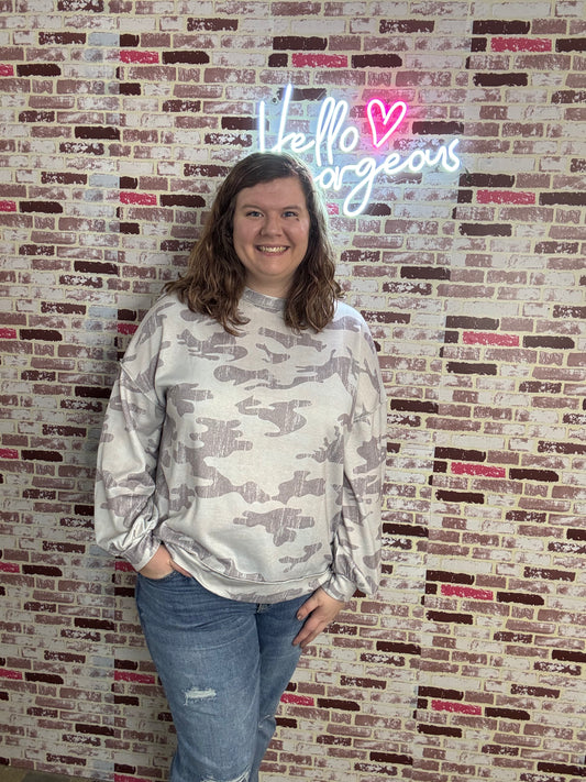 Gray Camo Long Sleeve Top