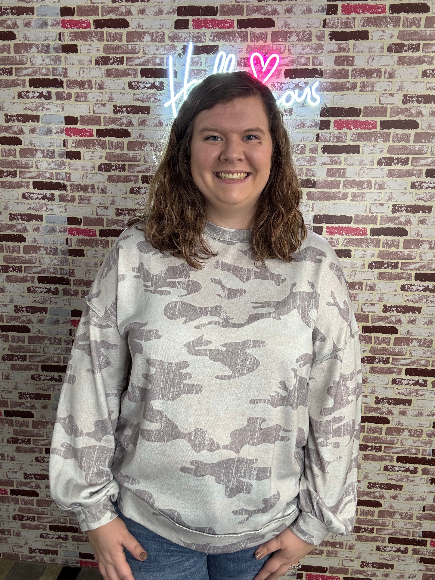 Gray Camo Long Sleeve Top