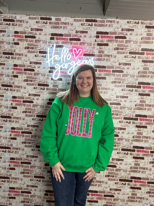 Green Jolly Candy cane striped sweatshirt