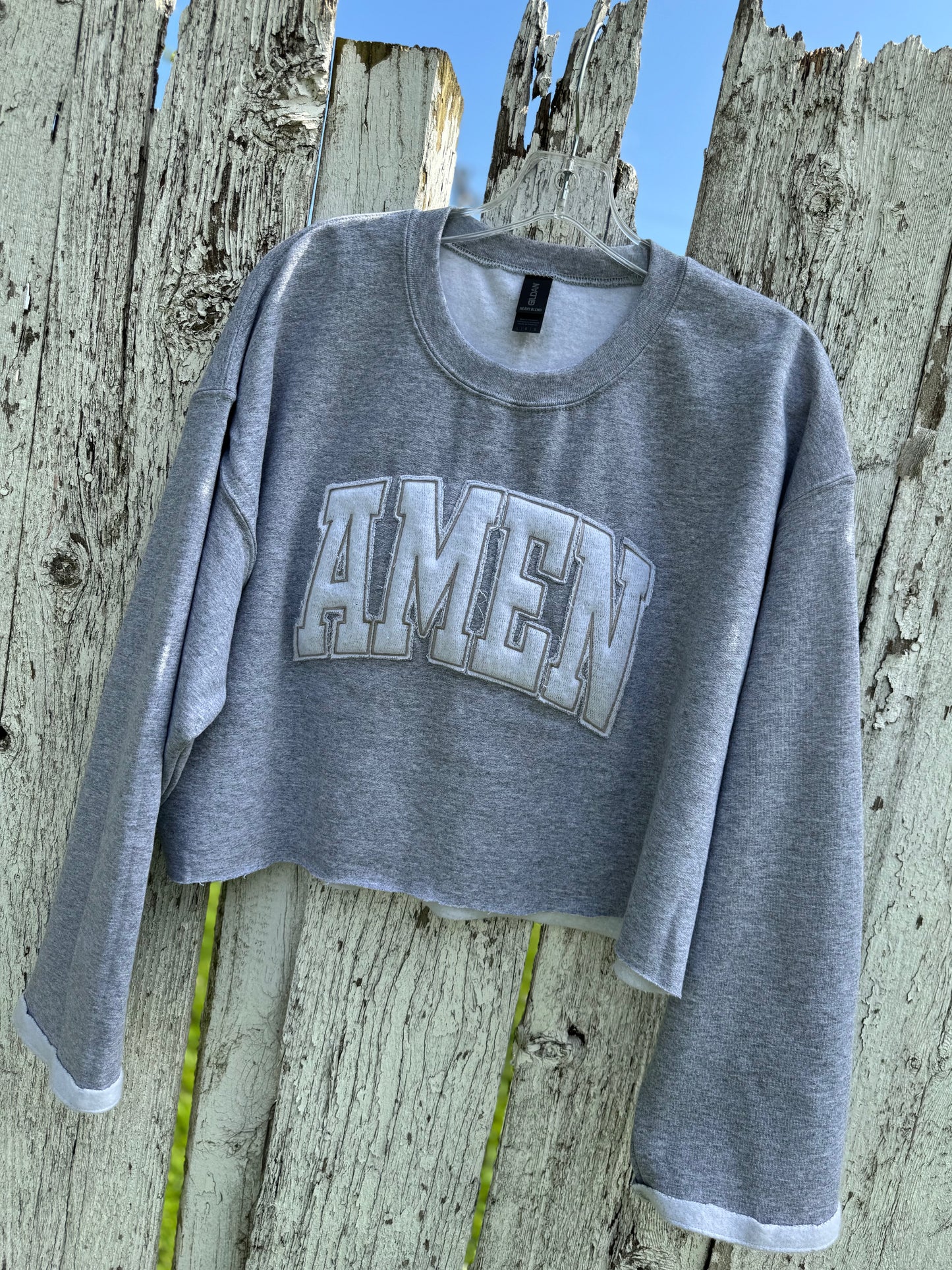 AMEN tone on tone appliqued crewneck