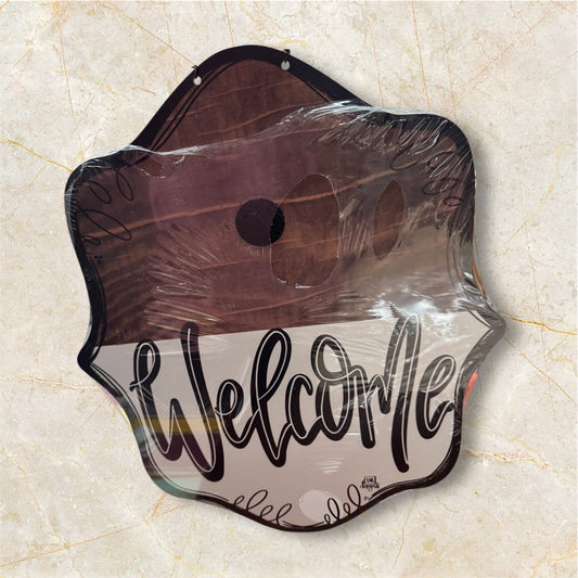 Welcome Wood Stained door hanger