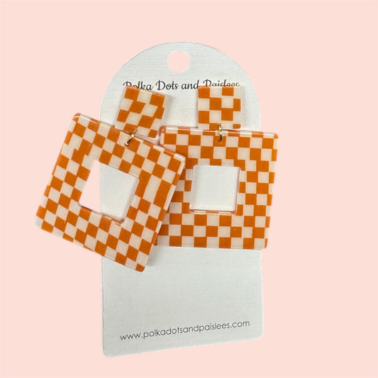 Orange Checkered Earrings