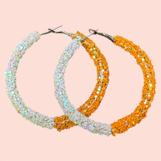 Orange and White Hoop Earrings