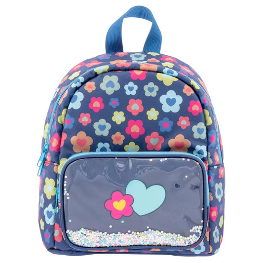 Blue Floral Mini Glitter Backpack