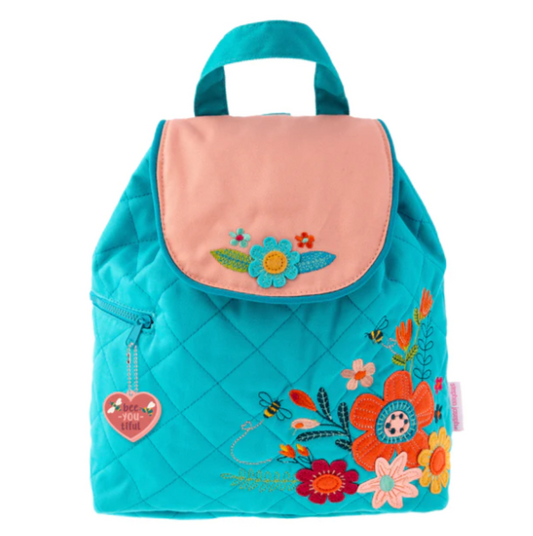 Turquoise Floral Quilted Backpack