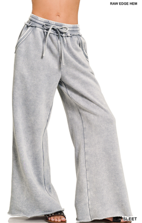 Acid Wash Fleece Palazzo Pants