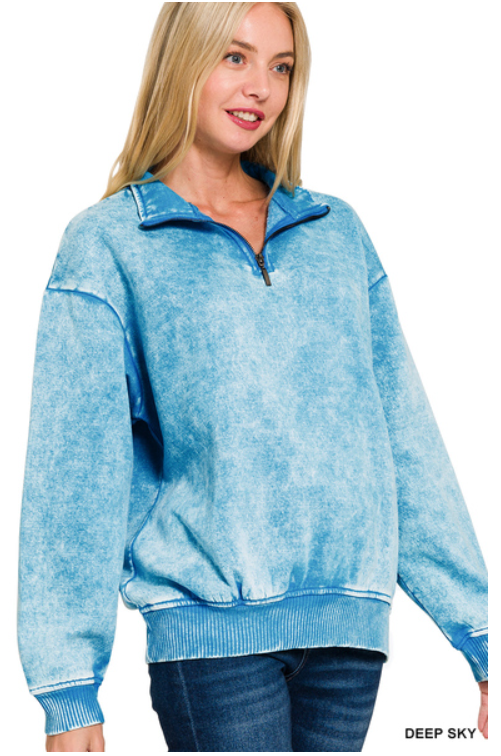 Acid Wash Fleece Half Zip Pull Over