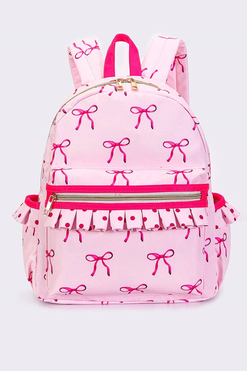 Bow Print Girls Ruffle Backpack