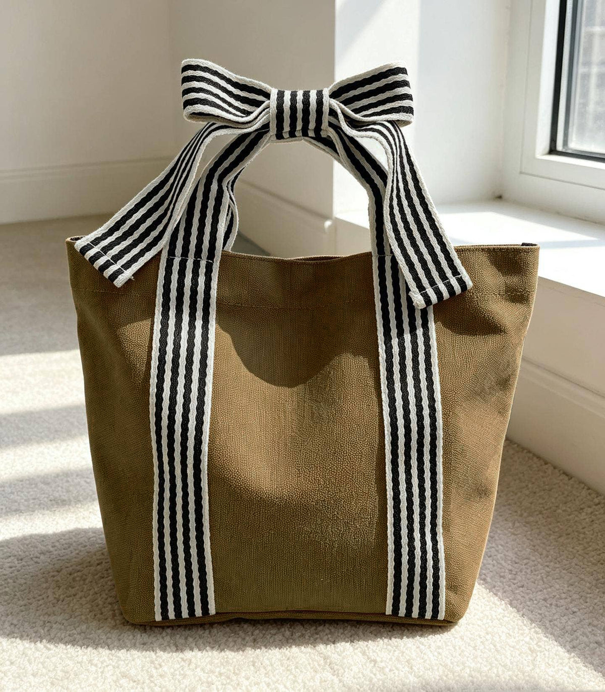 Canvas Striped Tote Bag Bow Handbag