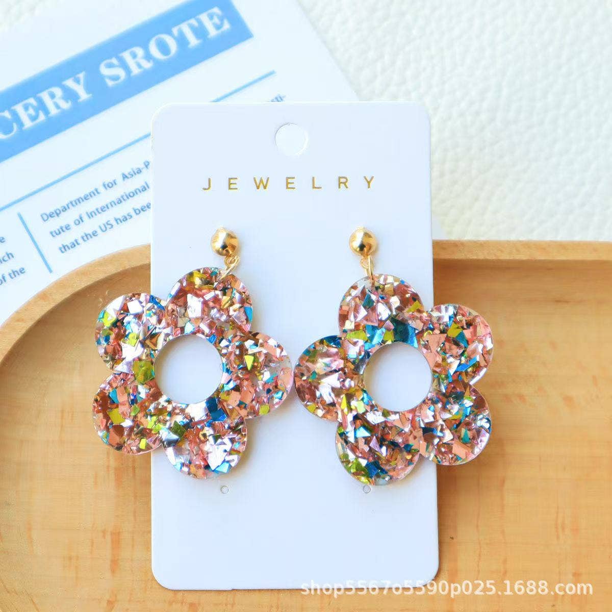 Glitter Acrylic Flower Earrings