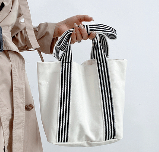 Canvas Striped Tote Bag Bow Handbag