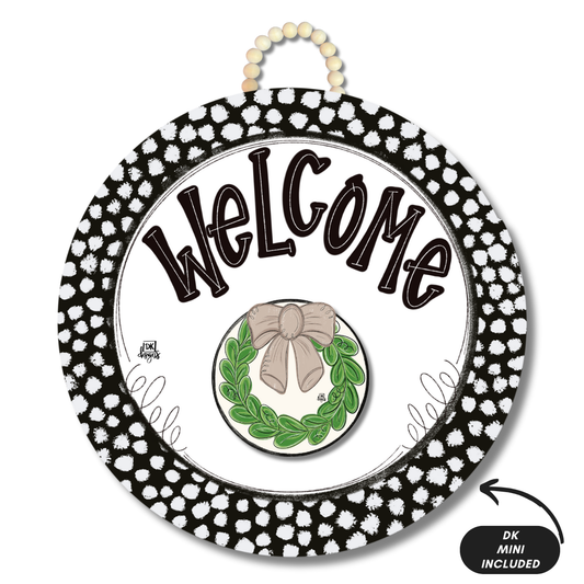 Black and White Dot Welcome Hanger with attachments