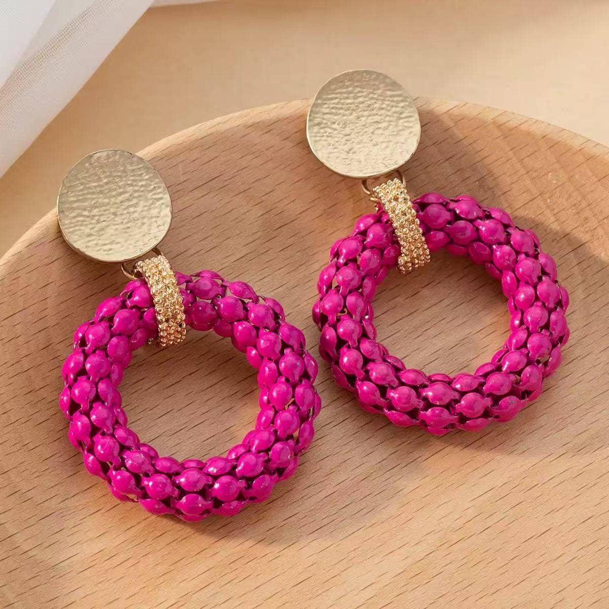 Pink Metal Beaded Earrings