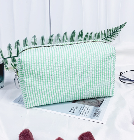 Seersucker Striped Makeup Bag Bubble Cosmetics Pouch
