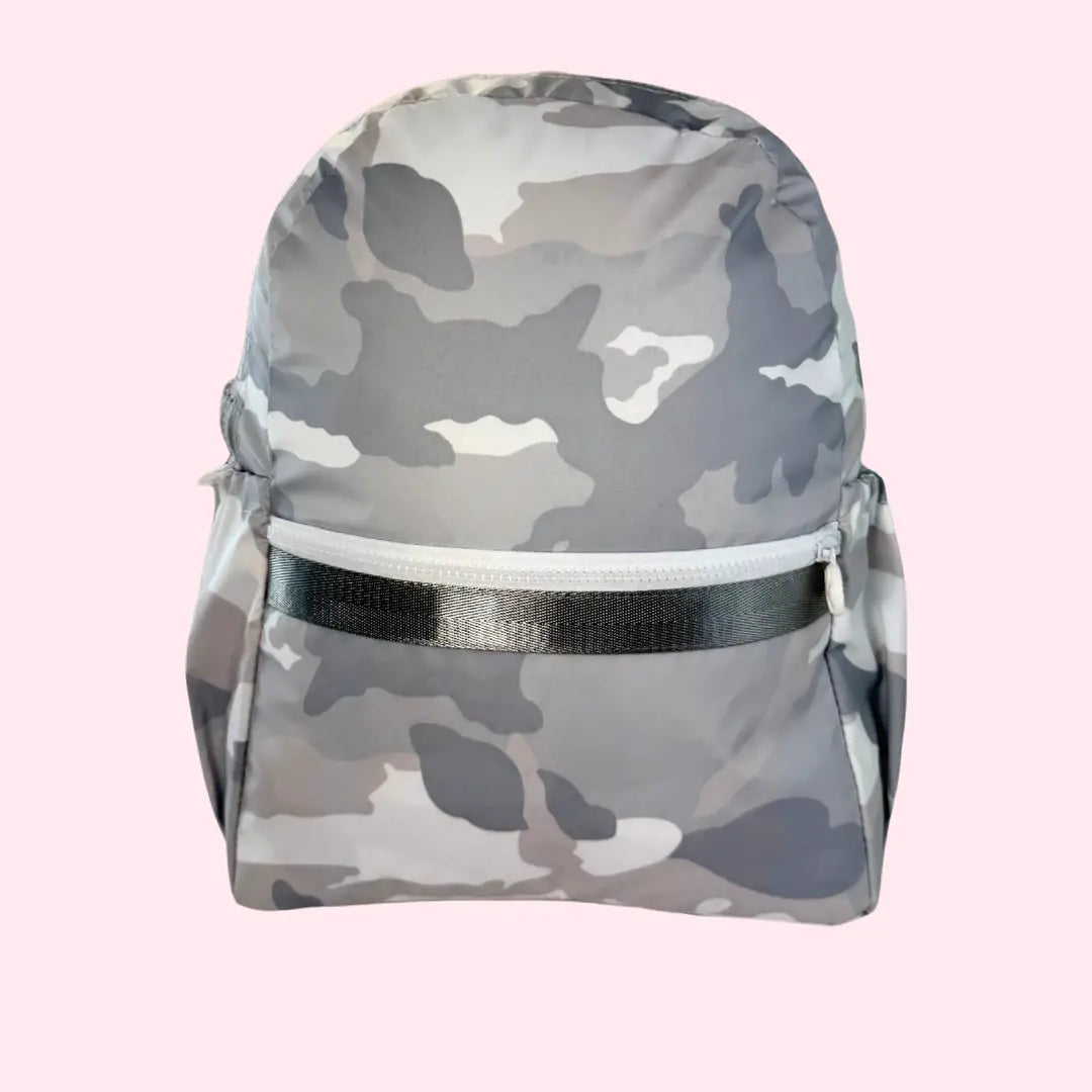 Gray Snow Camo Medium Backpack w/ Pockets