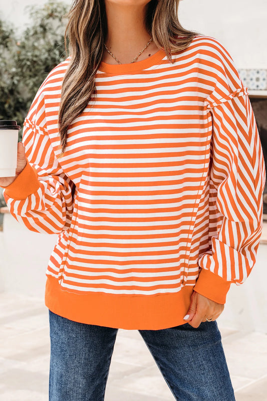 Orange Stripe Drop Shoulder Top