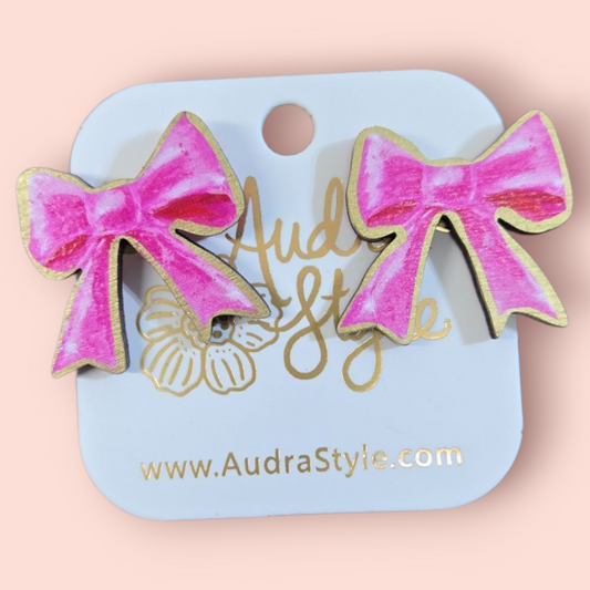 Pink bow earrings