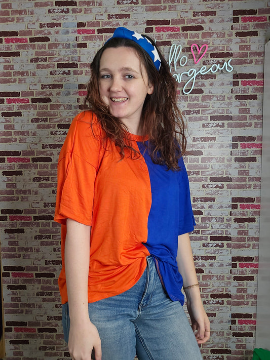 Orange and Blue Color Block Top