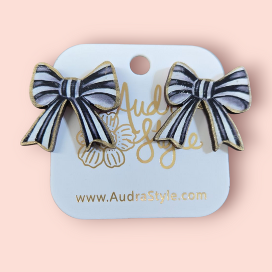 Striped bow earring