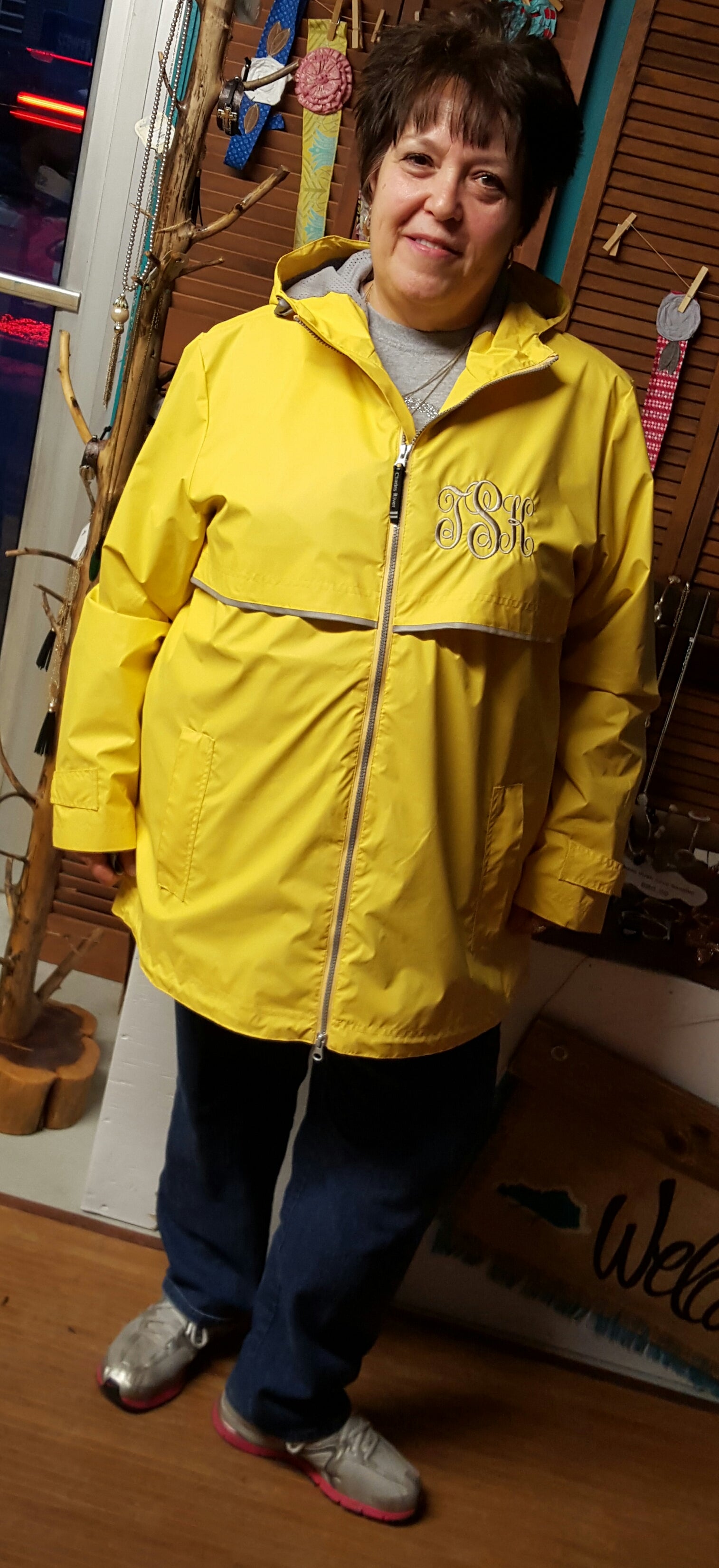 LuLuBleuBoutique Monogram Rain Jacket, Charles Rivers Monogram Rain Jacket, Women's Rain Jacket, Personalized Rain Coat